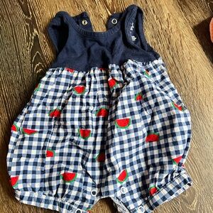 Carter's Navy and Blue Gingham Romper with Watermelon Print